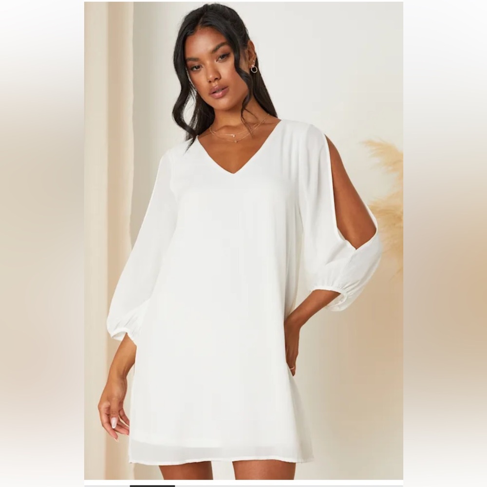 Lulus Shifting Dears White Ivory Long Sleeve Dress